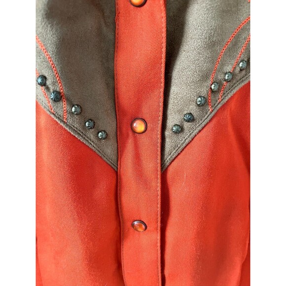 Scully Pearl Snap‎ Shirt Size M Burnt Orange Blue Brass & Embroidered Art Cowboy - Picture 5 of 12